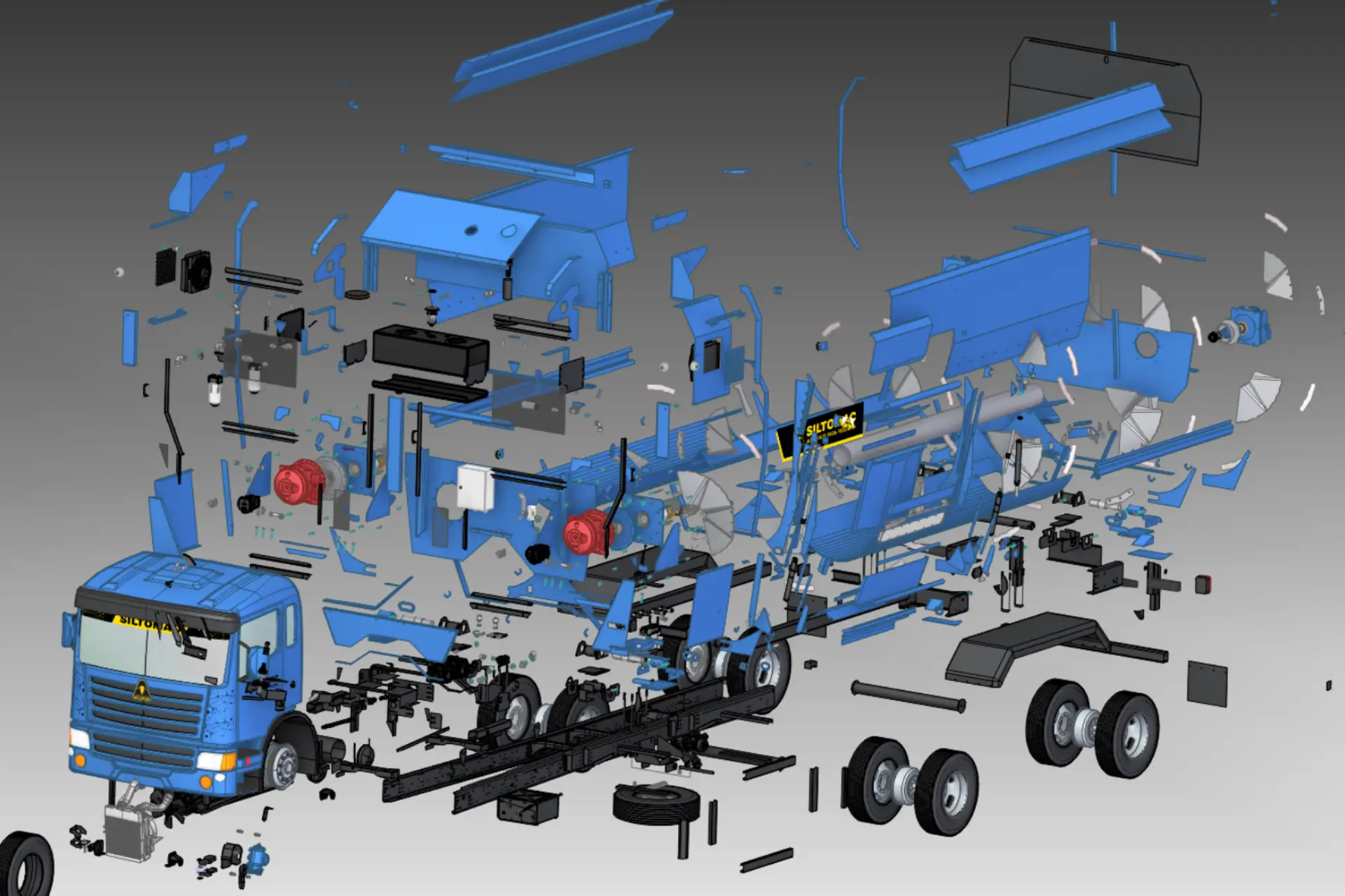 explosion visuelle de pièces composant un grand assemblage Solid Edge